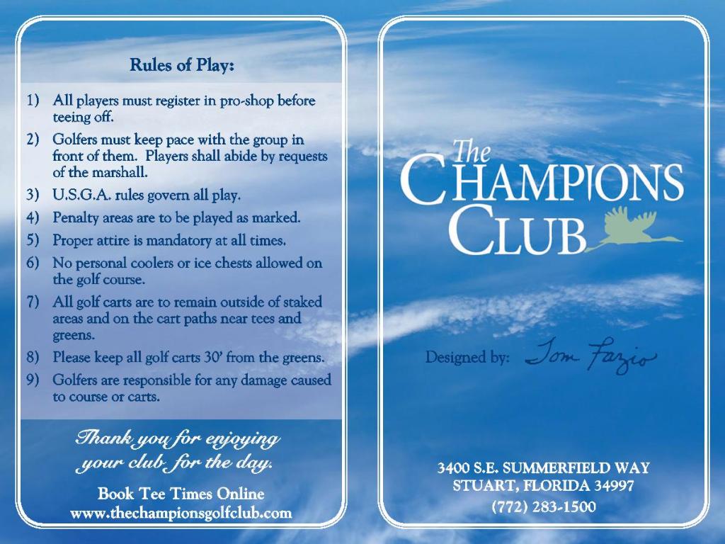 Scorecard & Course Layout The Champions Club at Summerfield