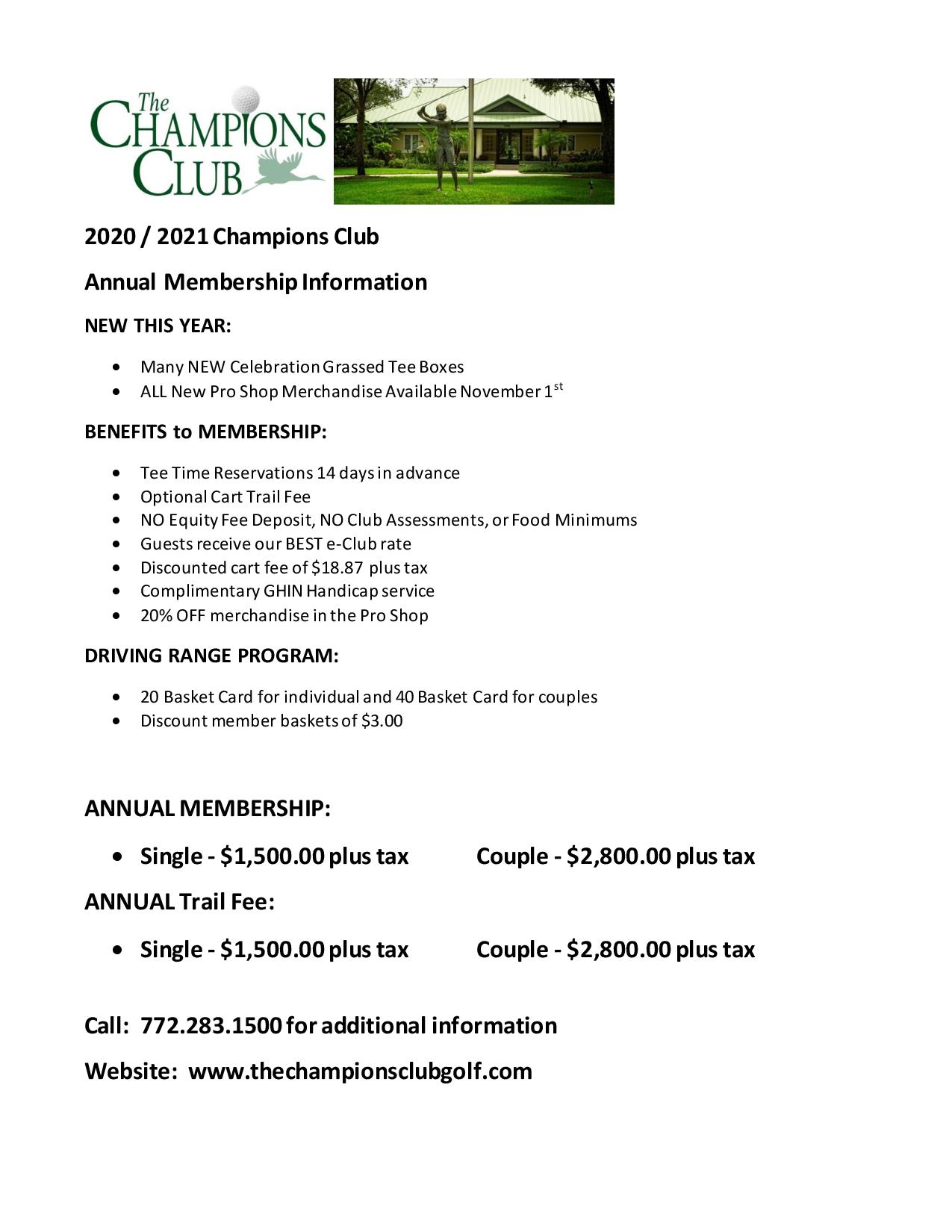 Memberships The Champions Club at Summerfield